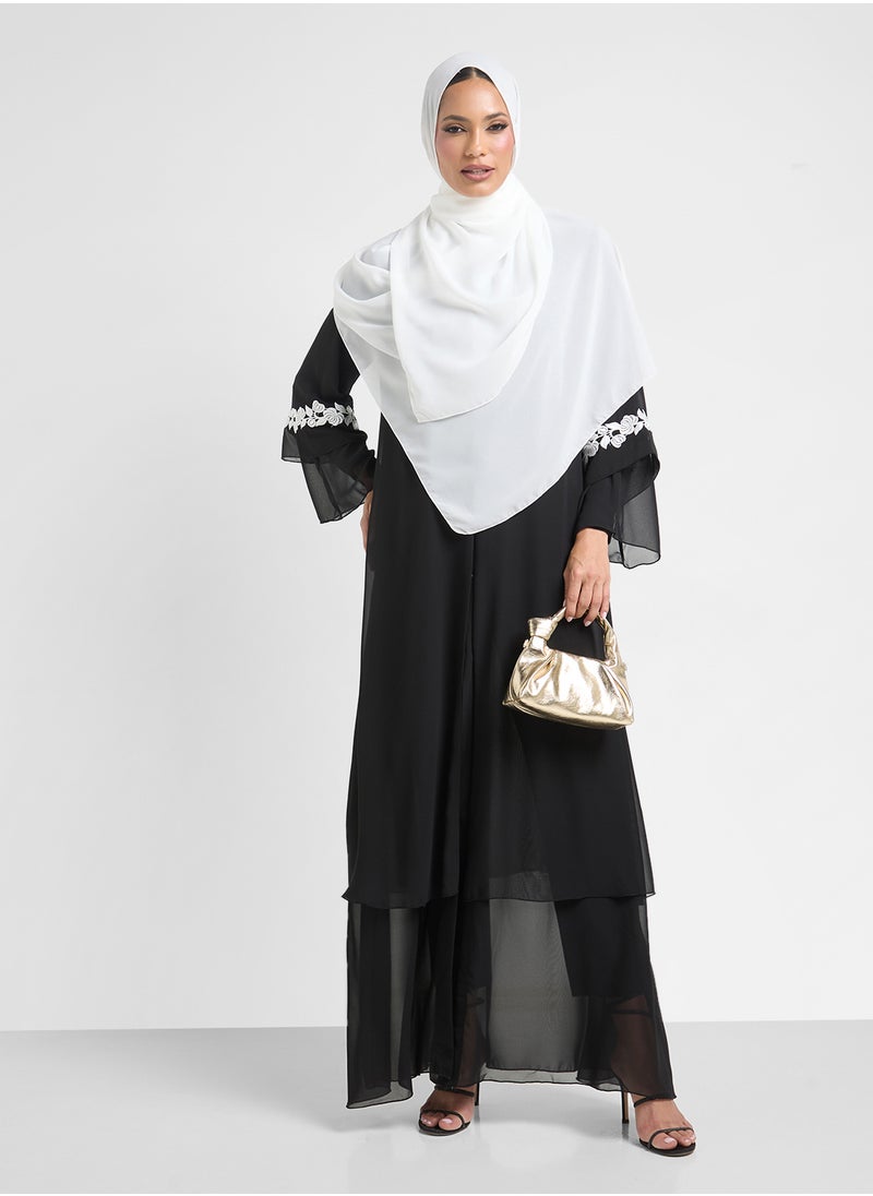 Layered Abaya With Motif On Sleeves