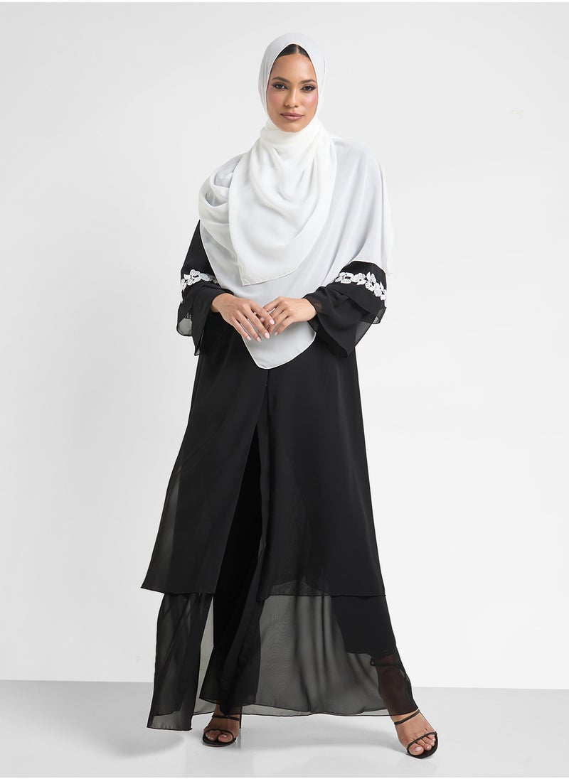 Layered Abaya With Motif On Sleeves