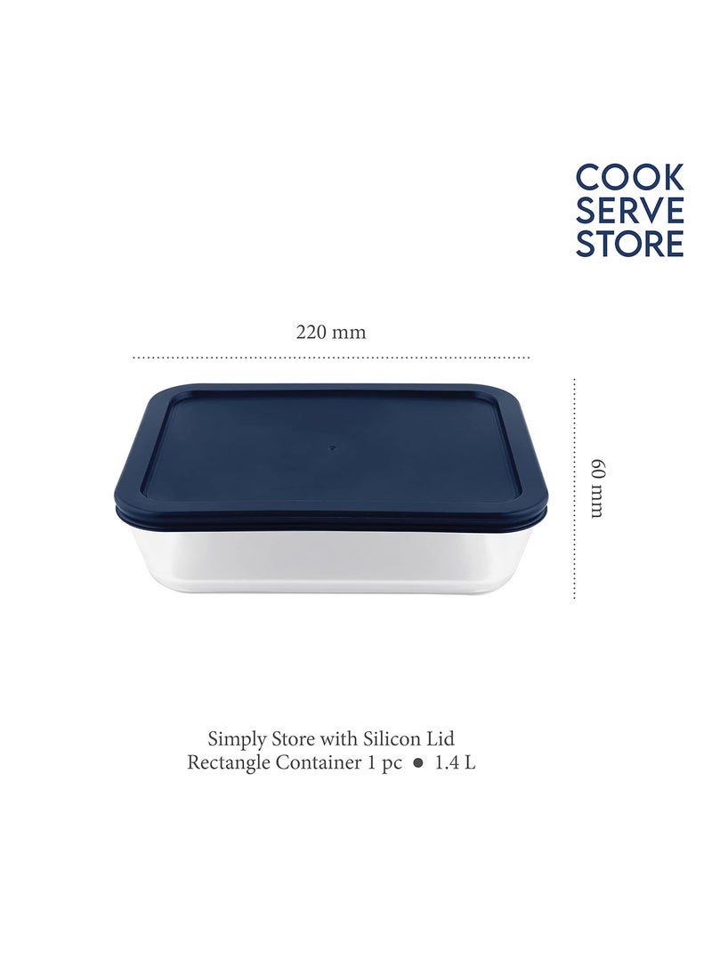 La Opala Cook Serve Store 100% Borosilicate Glass Storage Container | Simply Store with Silicon Lid | Rectangle 1.4 L | Microwave & Oven Proof | Dishwasher & Freezer Proof | Durable | Transparent
