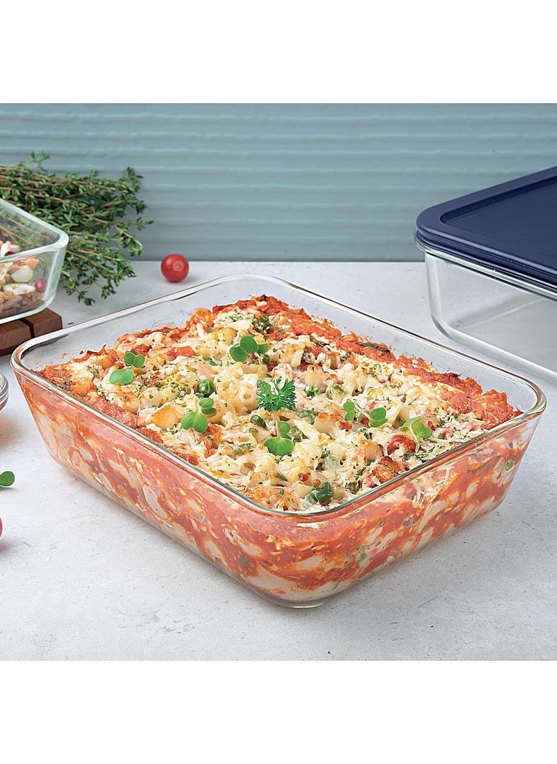 La Opala Cook Serve Store 100% Borosilicate Glass Storage Container | Simply Store with Silicon Lid | Rectangle 1.4 L | Microwave & Oven Proof | Dishwasher & Freezer Proof | Durable | Transparent