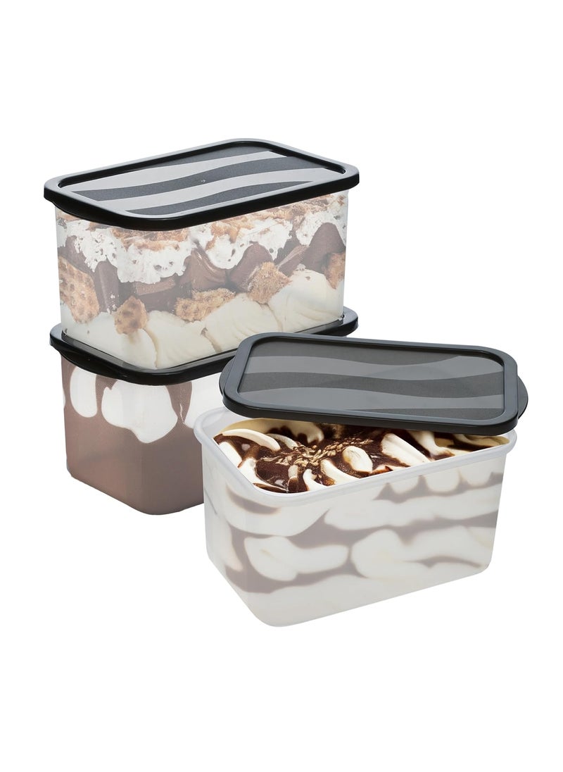 Kuber Industries 3 Pcs Refrigerator Storage Containers - Fresh Groceries, Fish & Ice Cream Box for Freezer & Plastic Kitchen Organizer | Black