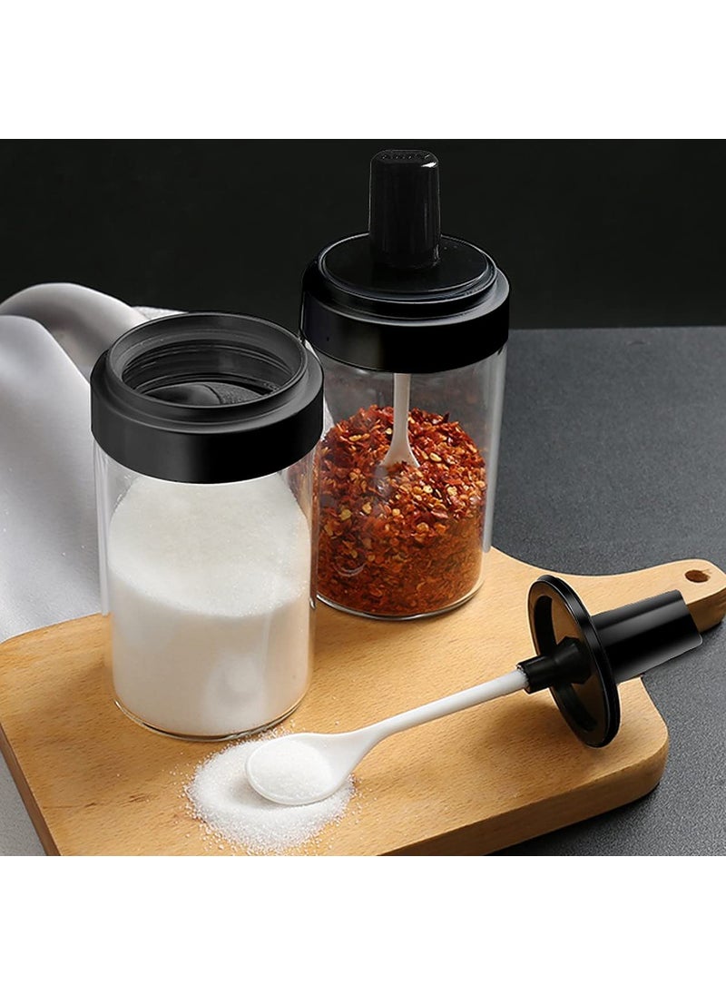 Wolpin Spice Box Glass Jars (Set Of 3 Pcs) Multipurpose Masala Seasoning Box Set With Attached Spoons See-Through Container Leak Proof (300 Ml Each) - Transparent