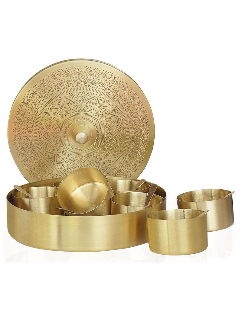 Pure Source India Brass Spice Box Set For Kitchen With Spoon (7 Containers,125 ml Each) with 7 spoon