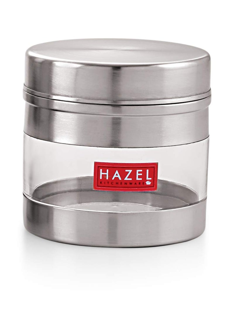 HAZEL Stainless Steel Masala Container | 350 ml Transparent Masala Boxes for Kitchen | See Through Small Container for Spices | Color Box with Matt Finish, Set of 6