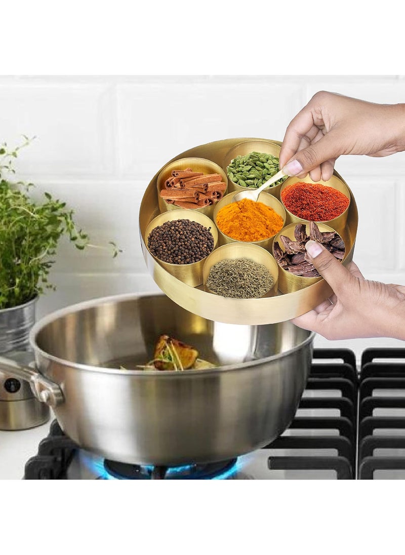 Pure Source India Brass Spice Box Set For Kitchen With Spoon (7 Containers,125 ml Each) with 1 spoon