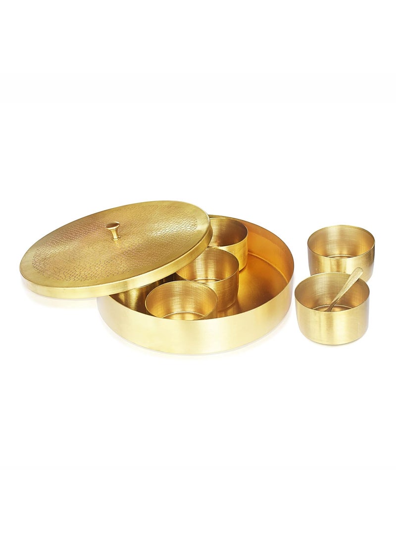 Pure Source India Brass Spice Box Set For Kitchen With Spoon (7 Containers,125 ml Each) with 1 spoon