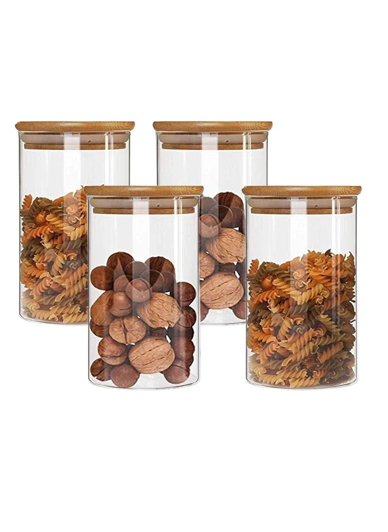 Pure Source India Borosilicate Glass Jar Container, BPA Free, Food Safe, with Airtight Bamboo Lid, 4 Pieces Jar and 1 Wooden Spoon (Clear, Capacity - 1 Ltr Each)