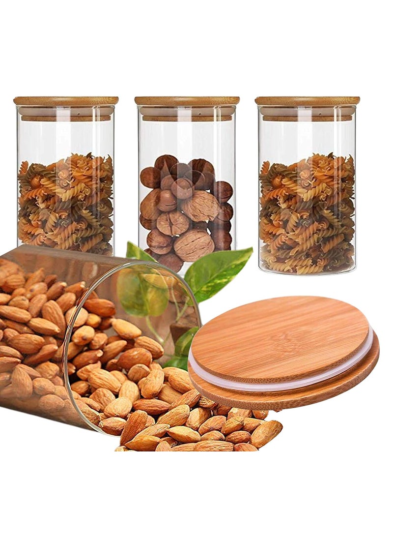 Pure Source India Borosilicate Glass Jar Container, BPA Free, Food Safe, with Airtight Bamboo Lid, 4 Pieces Jar and 1 Wooden Spoon (Clear, Capacity - 1 Ltr Each)