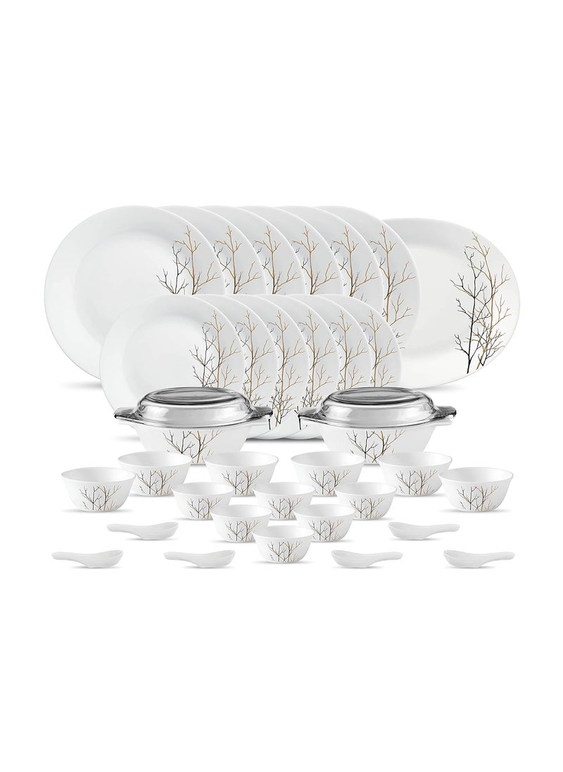 La Opala Diva, Ivory Collection, Opal Glass Dinner Set 35 pcs, Golden Fall, White