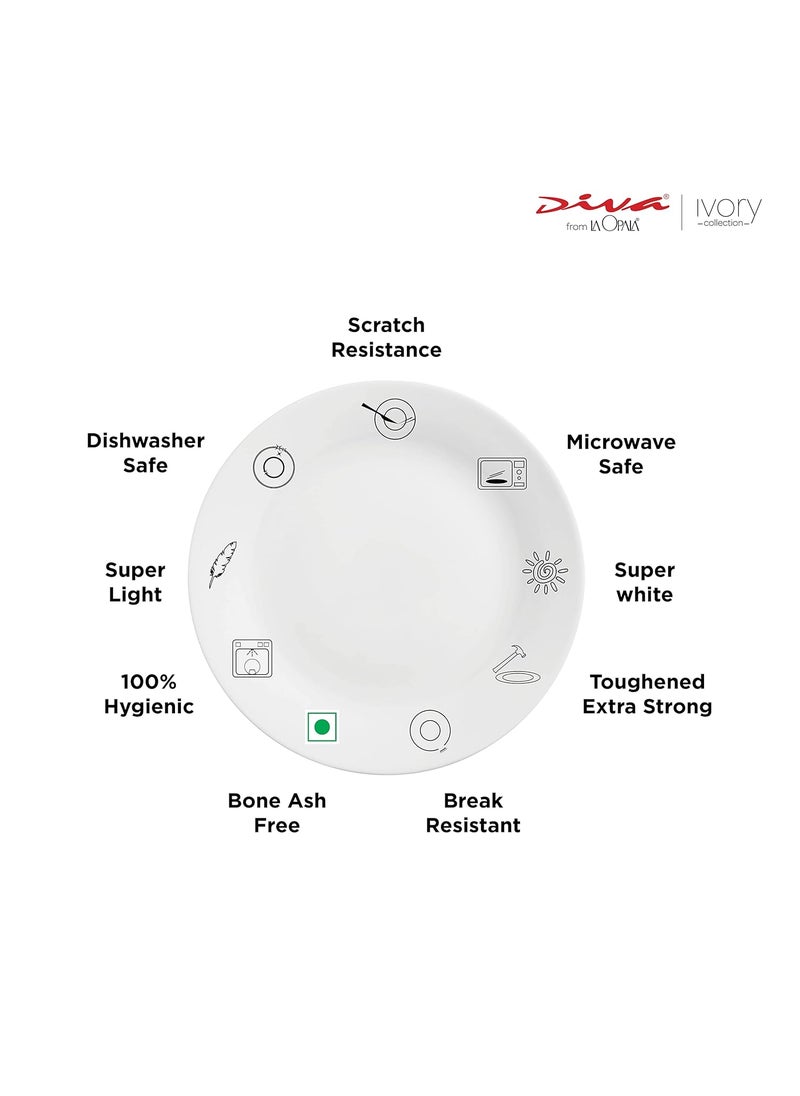 La Opala Diva, Ivory Collection, Opal Glass Dinner Set 35 pcs, Golden Fall, White