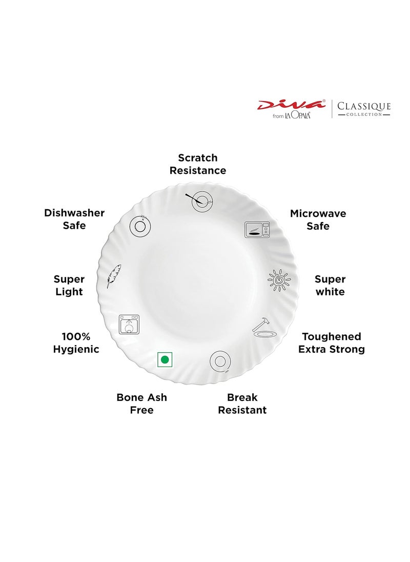 La Opala Diva Classique Collection Opal Glass Crockery | for Family of 6 | Dinner Set 27 pcs Royal Iris | Plates & Bowls for Dining | Microwave Safe | 100% Vegetarian | Extra Strong | White