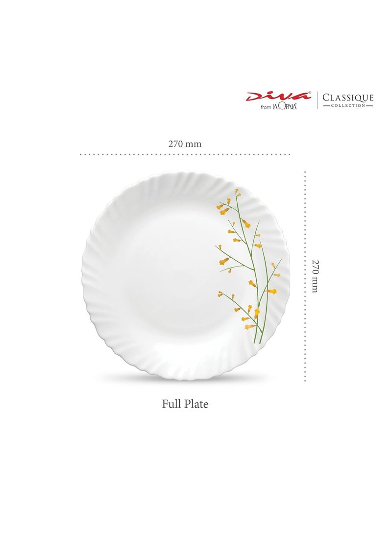 La Opala Diva Classique Collection Opal Glass Crockery | Full Plate Set of 6 | Citron Weave Design | for Dining & Gifting | Microwave Safe | 100% Vegetarian | Extra Strong | Super Light & White
