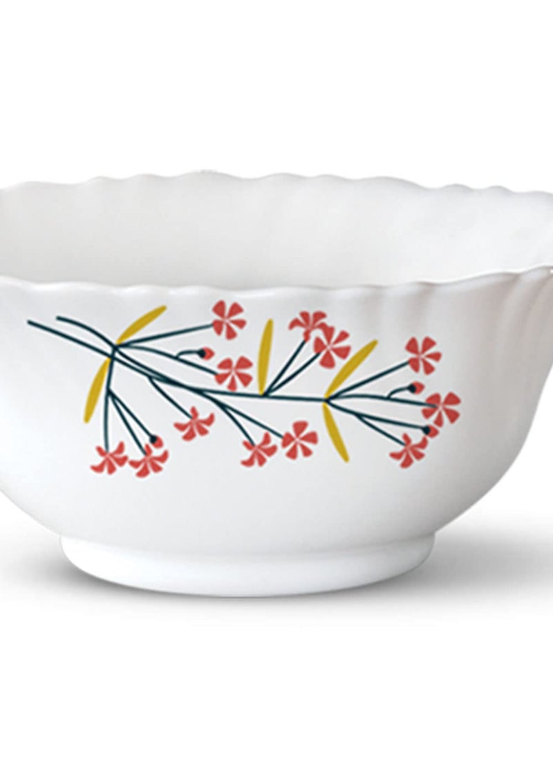 Larah by Borosil Red Bud Silk Series Opalware Dinner Set | 6 Pieces for Family of 2 | Microwave & Dishwasher Safe | Bone-Ash Free | Crockery Set for Dining & Gifting | Plates & Bowls | White
