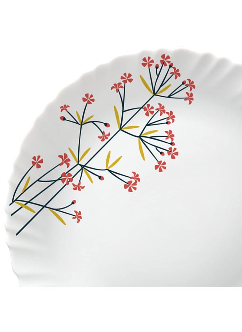 Larah by Borosil Red Bud Silk Series Opalware Dinner Set | 6 Pieces for Family of 2 | Microwave & Dishwasher Safe | Bone-Ash Free | Crockery Set for Dining & Gifting | Plates & Bowls | White