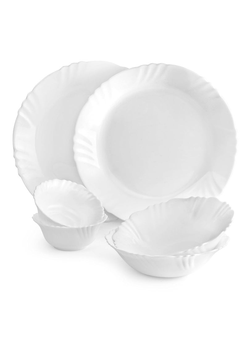 Cello Opalware Imperial Series Plain Dinner Set, 6Pcs | Opal Glass Dinner Set of 6 | Light-Weight, Daily Use Crockery Set for Dining | White Plate and Bowl Set