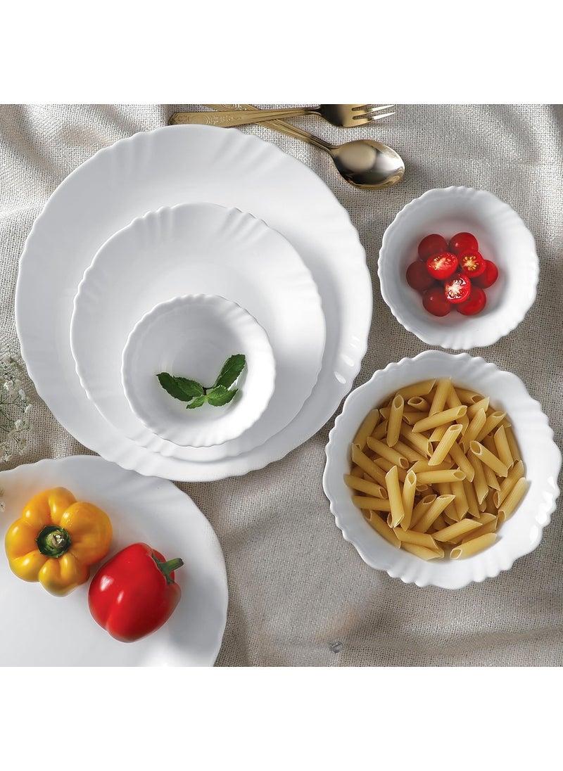 Cello Opalware Imperial Series Plain Dinner Set, 6Pcs | Opal Glass Dinner Set of 6 | Light-Weight, Daily Use Crockery Set for Dining | White Plate and Bowl Set