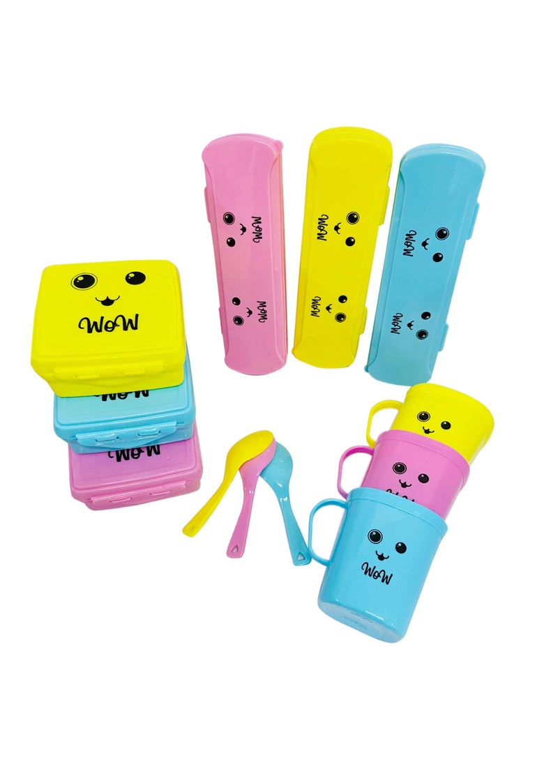 BAAL Cartoon Printed Kanjak Plates with Glass and Spoon Set for Kids Navratri Pooja Return Gift Items(Set of 12)