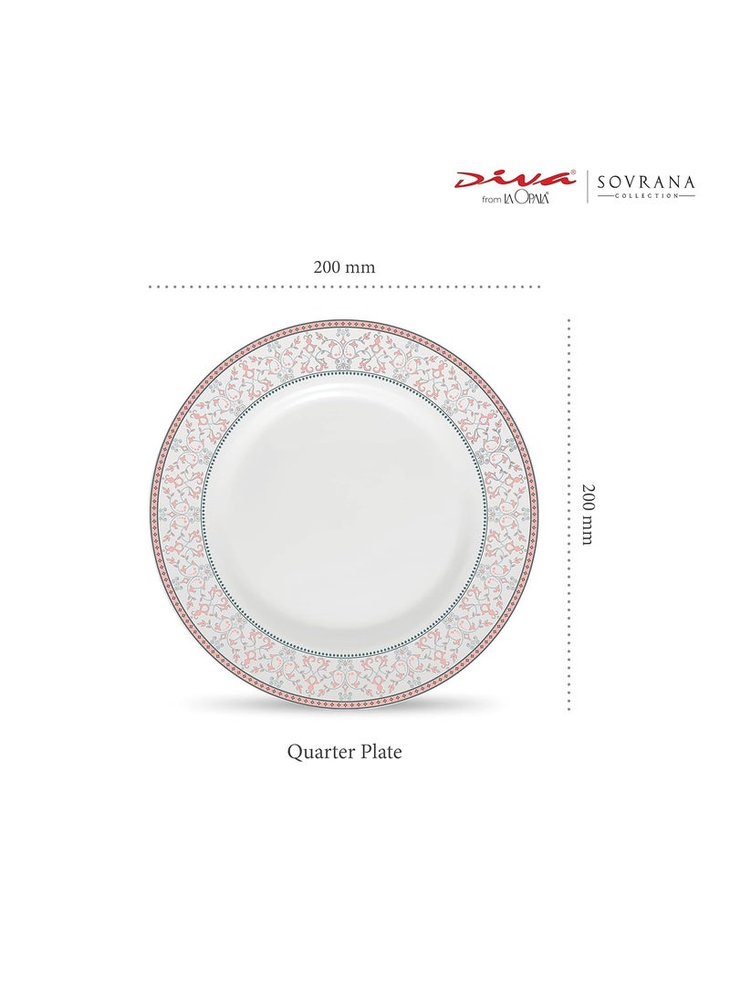 La Opala Diva Sovrana Collection Opal Glass Crockery | Quarter Plate Set of 6 Moroccan Pink | Side Plate for Snacking & Gifting | Microwave Safe | 100% Vegetarian | Extra Strong | Super Light & White