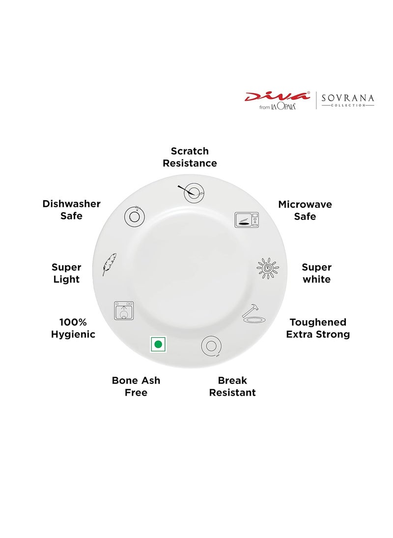 La Opala Diva Sovrana Collection Opal Glass Crockery | Quarter Plate Set of 6 Moroccan Pink | Side Plate for Snacking & Gifting | Microwave Safe | 100% Vegetarian | Extra Strong | Super Light & White