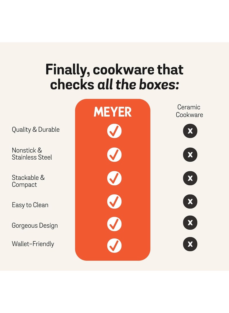 Meyer Accent Series Spark Edition Nonstick And Stainless Steel Cookware Set|Kitchen Set For Home|Gas And Induction Compatible, 6 Pcs, Multi Color, Orange