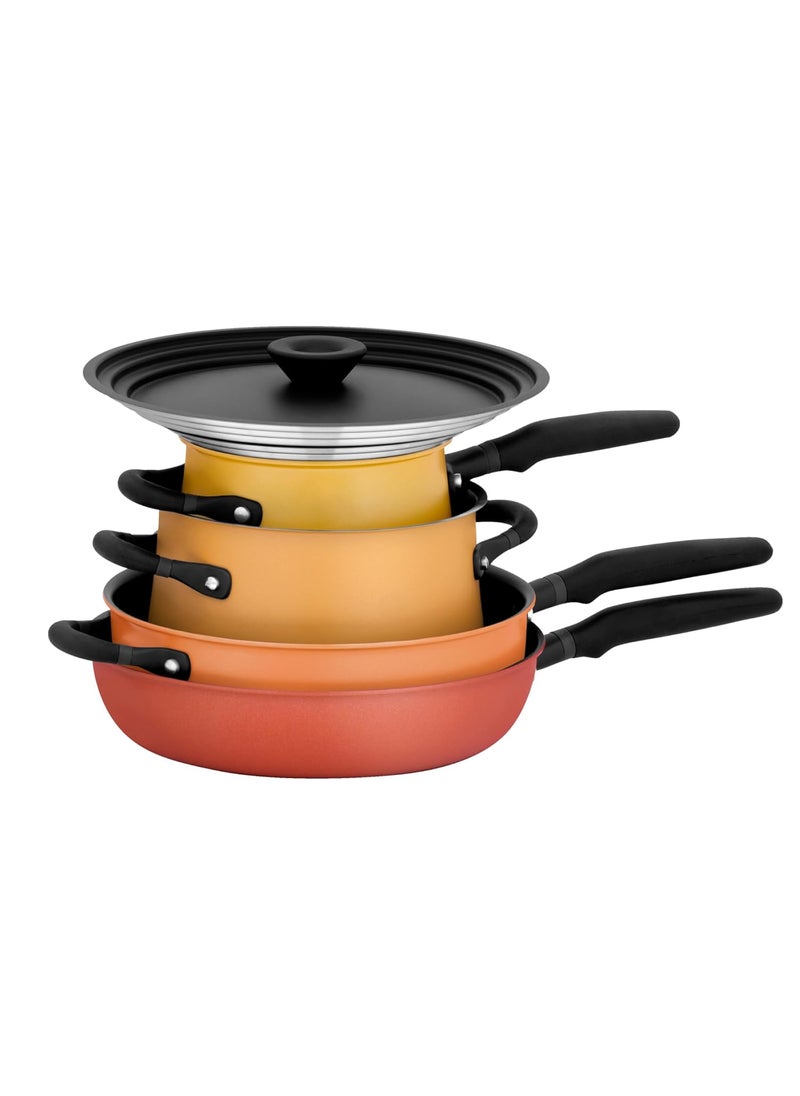 Meyer Accent Series Spark Edition Nonstick And Stainless Steel Cookware Set|Kitchen Set For Home|Gas And Induction Compatible, 6 Pcs, Multi Color, Orange