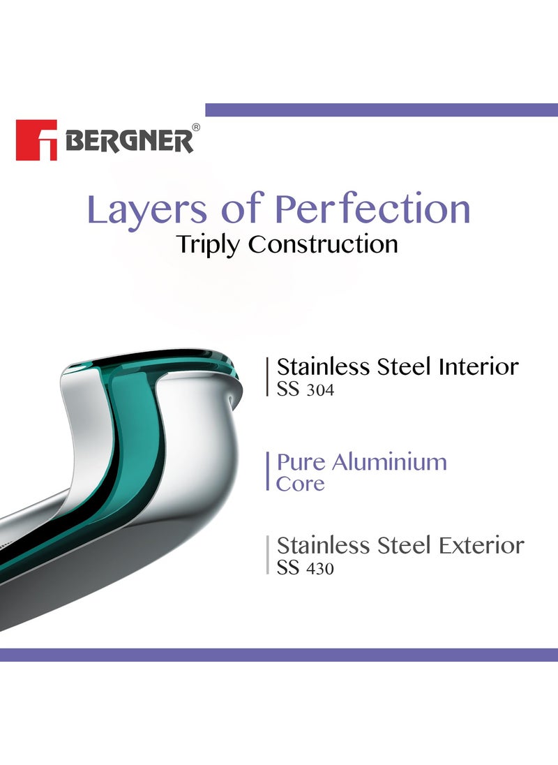 Bergner BE Bergner Essentials 4 Pcs Set of Extra Deep Tasra, Triply Stainless Steel Taslas - 18cm (1L), 20cm (1.5L), 22cm (2L) and 24cm (2.5L), Consumes Less Oil, Flared Rims, Induction Bottom