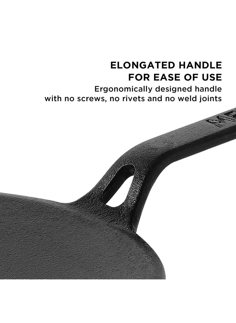Meyer Pre-Seasoned Cast Iron 2 Piece Cookware Set - 26cm Cast Iron Roti Tawa + 25cm Cast Iron Grill pan | Iron Utensils for Cooking | Cast Iron Cookware Combo Offer, Black