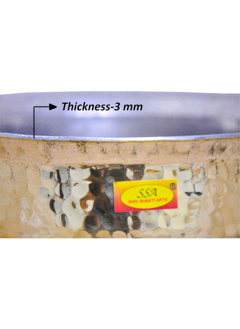 Shiv Shakti Arts Pure Brass Hammered Lagan Handi Chaffing Dish Pan with Tin Lining, Cookware and Serveware,5 litres, Yellow