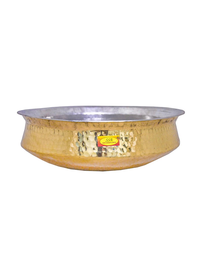 Shiv Shakti Arts Pure Brass Hammered Lagan Handi Chaffing Dish Pan with Tin Lining, Cookware and Serveware,5 litres, Yellow