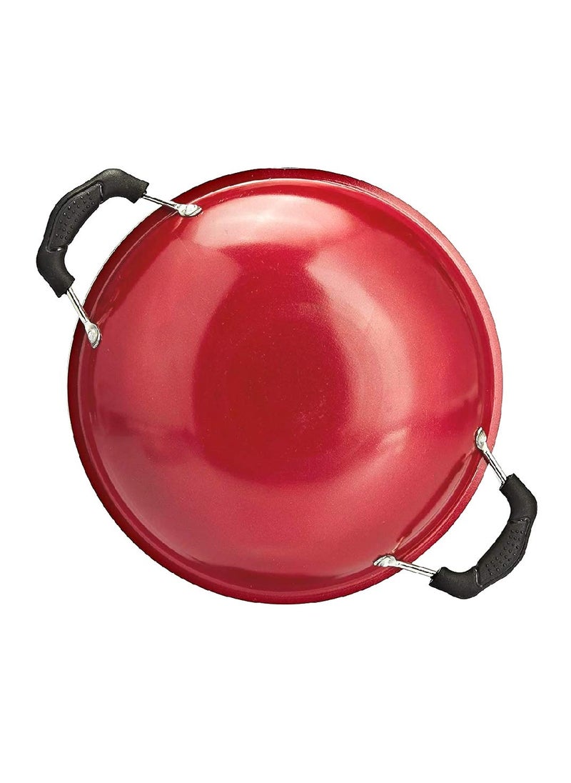 Bahurani Kitchen Star Appachetty Non-Stick Aluminium Appachatti with Stainless Steel lid, 2.6mm, Red/Black, 23cm, Gas Compatible