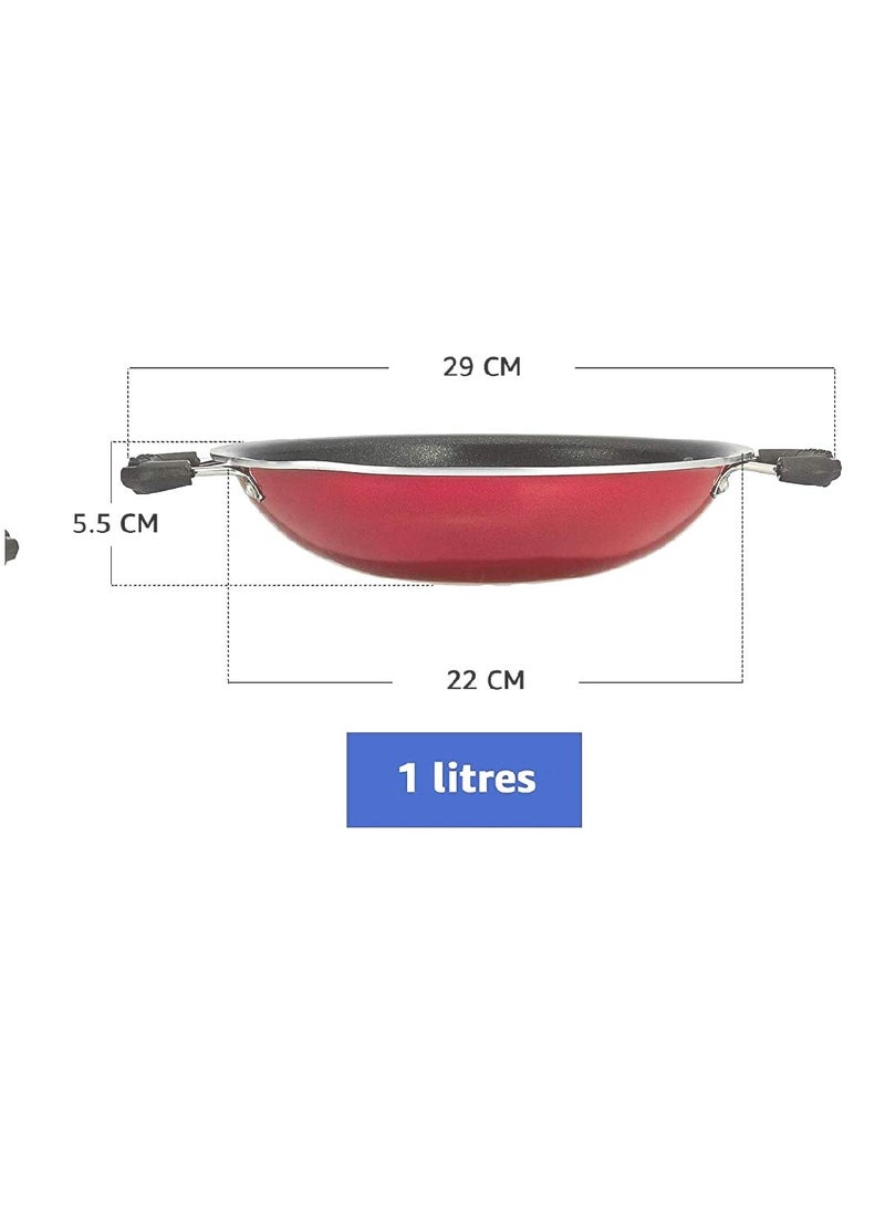 Bahurani Kitchen Star Appachetty Non-Stick Aluminium Appachatti with Stainless Steel lid, 2.6mm, Red/Black, 23cm, Gas Compatible