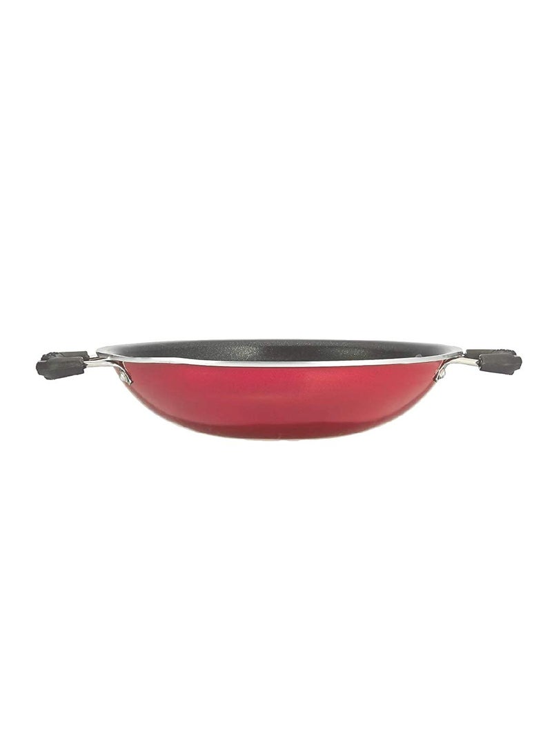 Bahurani Kitchen Star Appachetty Non-Stick Aluminium Appachatti with Stainless Steel lid, 2.6mm, Red/Black, 23cm, Gas Compatible