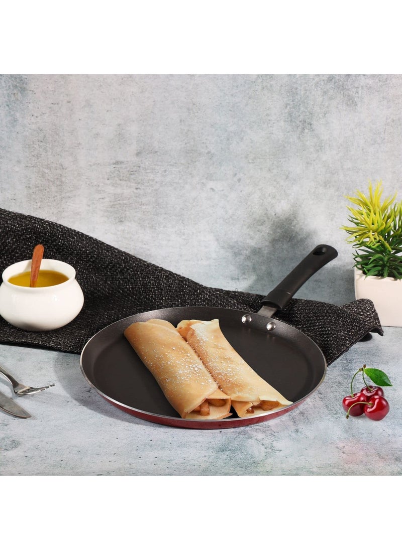 Vinod Popular Aluminium Non Stick Cookware Set Of 3|2.5 Litre Kadhai, 24 Cm Frypan With Common Glass Lid And 25Cm Dosa Tawa|3Mm Thick|Induction & Gas Base|2 Year Warranty, Red