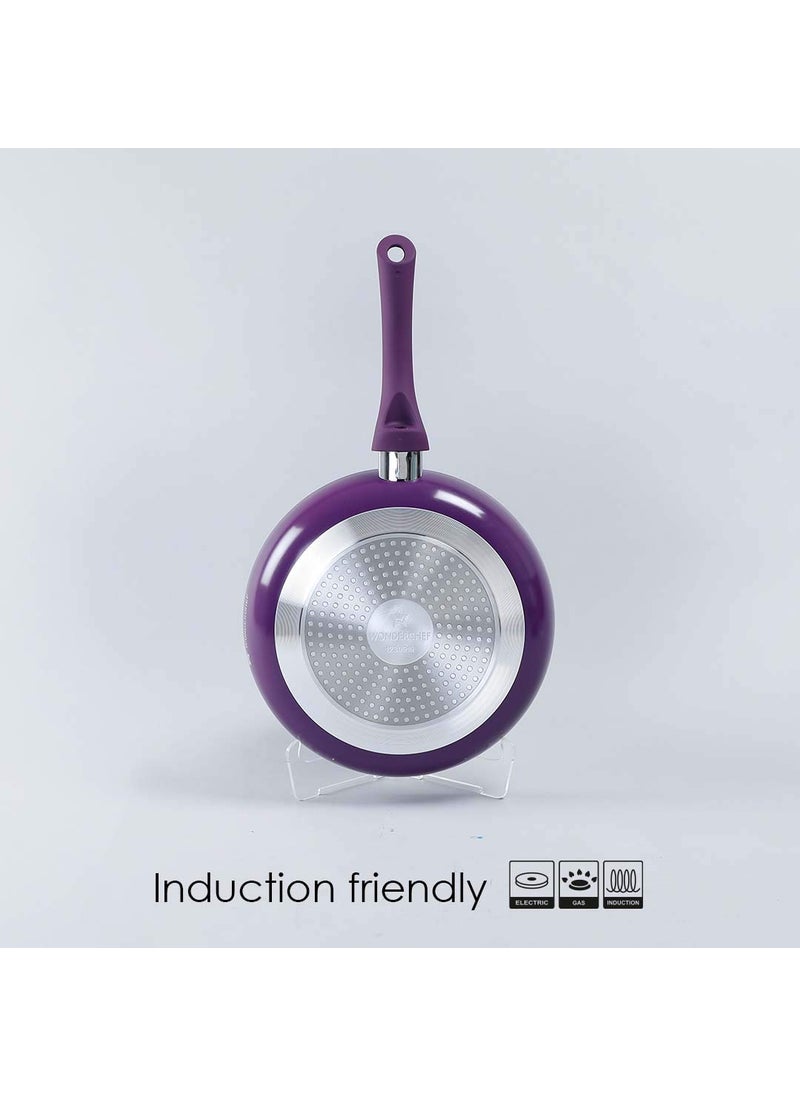 Wonderchef Orchid Non-Stick Cookware 4 Piece Set | Kadhai with Glass Lid 2.7L, Dosa Tawa 28cm, Fry Pan 24cm | Induction Bottom | Soft Touch Handles | Pure Grade Aluminium | PFOA Free | 2 Year Warranty | Purple