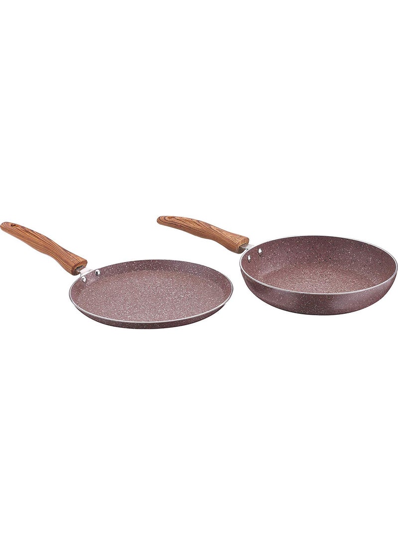 Vinod BETA MAX Non stick Induction Friendly Aluminium Frypan & Tawa set, 2 Pieces, Brown