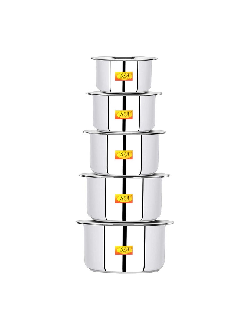 Shiv Shakti Arts® Stainless Steel Bhagoni/Tope/Patila Set with Lid & Induction Bottom Serving & Cooking Food - Heavy-22 Gauge - (Medium, Set of 5 Bhagoni 1200, 1500, 2100, 2600 & 3200 ML)