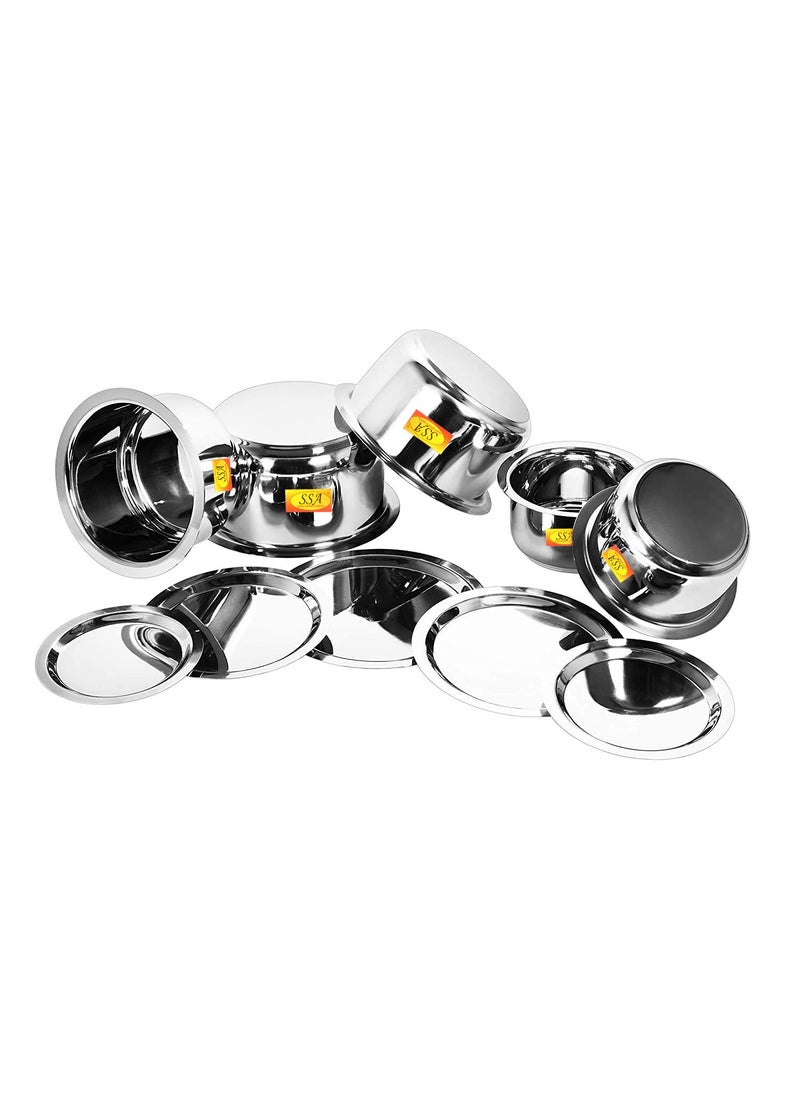 Shiv Shakti Arts® Stainless Steel Bhagoni/Tope/Patila Set with Lid & Induction Bottom Serving & Cooking Food - Heavy-22 Gauge - (Medium, Set of 5 Bhagoni 1200, 1500, 2100, 2600 & 3200 ML)