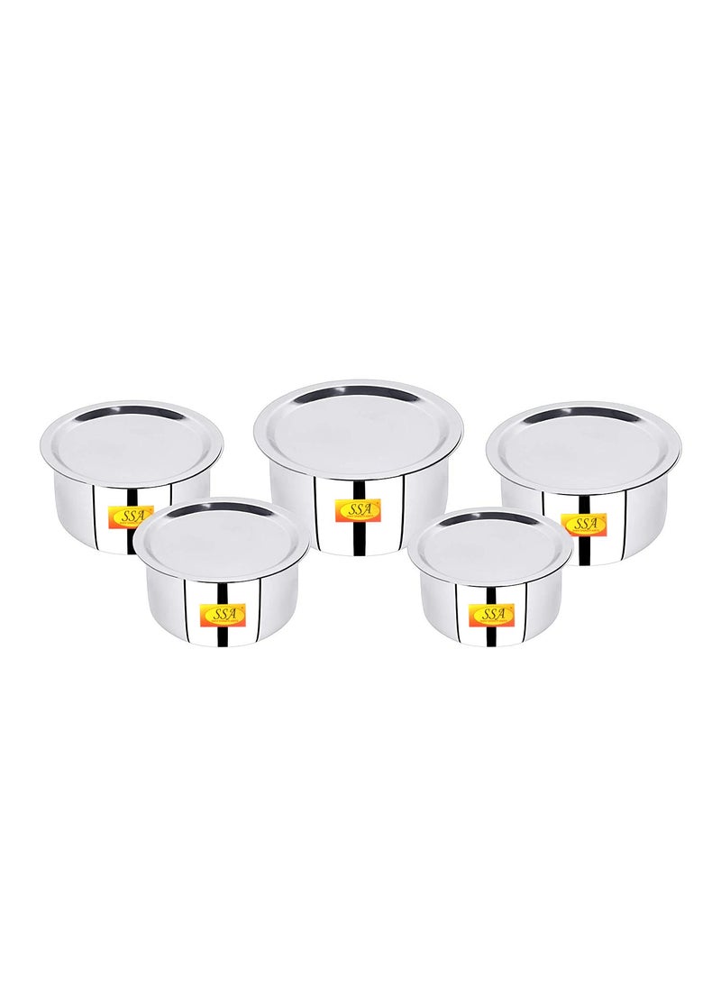 Shiv Shakti Arts® Stainless Steel Bhagoni/Tope/Patila Set with Lid & Induction Bottom Serving & Cooking Food - Heavy-22 Gauge - (Medium, Set of 5 Bhagoni 1200, 1500, 2100, 2600 & 3200 ML)