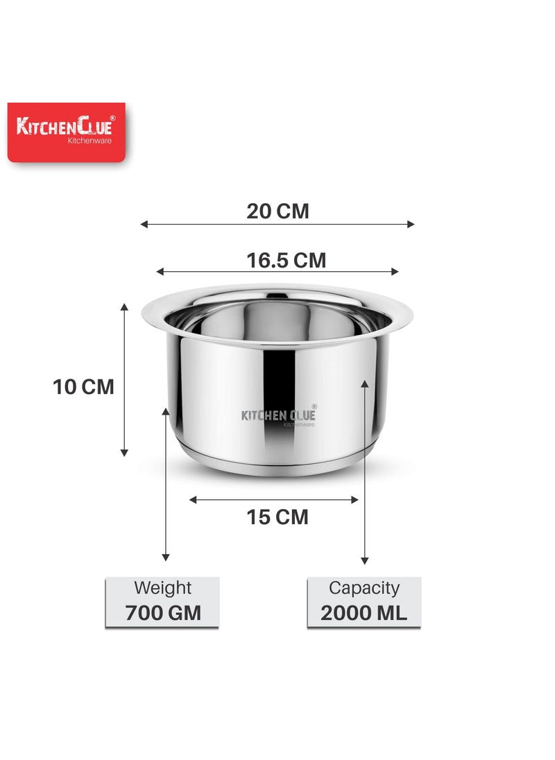 KITCHEN CLUE Stainless Steel Tope 1.2, 1.6 & 2 Liters. Induction TRIPLY Base Patila, Heavy Bottom Bhagona. Tapeli Used for Boiling Milk, Thick Container for Cooking Rice biryani with Flat Base 3.5 MM