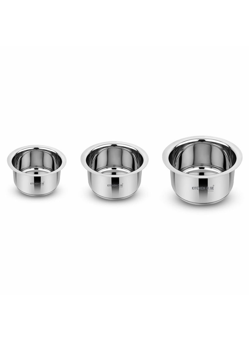 KITCHEN CLUE Stainless Steel Tope 1.2, 1.6 & 2 Liters. Induction TRIPLY Base Patila, Heavy Bottom Bhagona. Tapeli Used for Boiling Milk, Thick Container for Cooking Rice biryani with Flat Base 3.5 MM