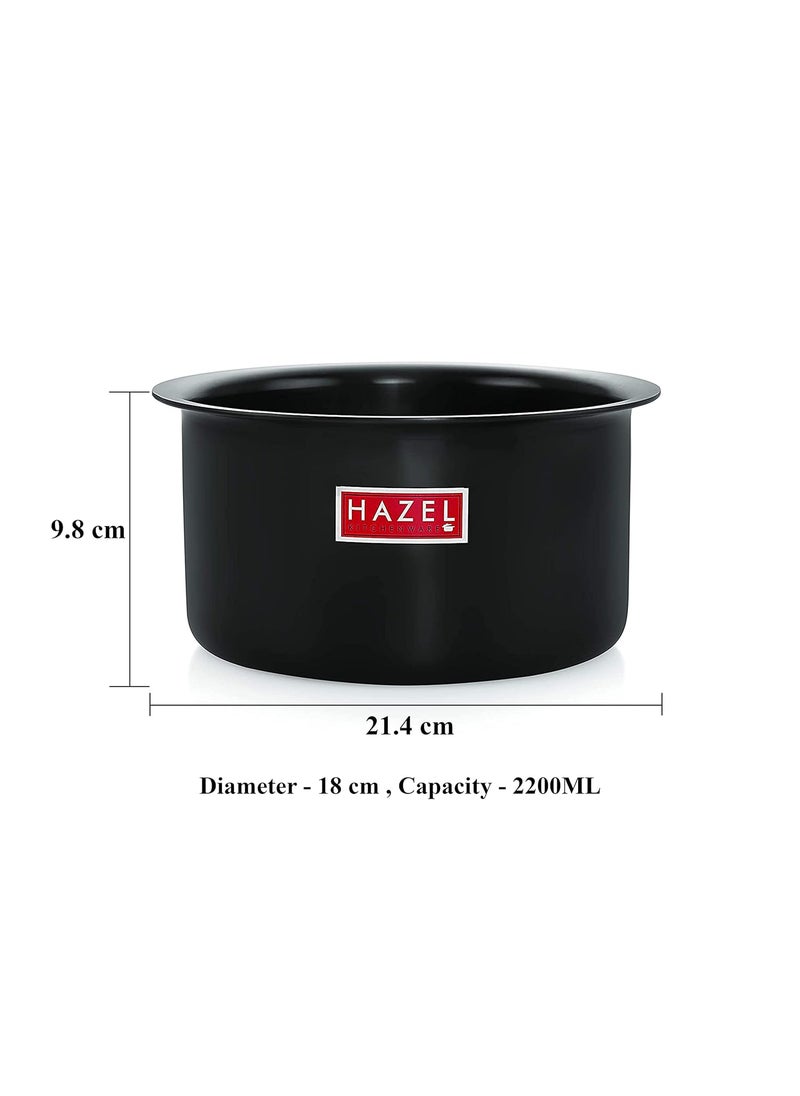 HAZEL Hard Anodised Aluminium Tope | 3mm Induction Bottom Black Tope Patila Bhagona | Flat Bottom Base Induction Cookware for Kicthen, 2200 ML, Black