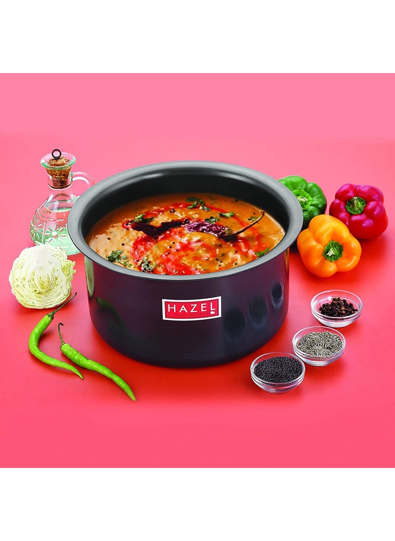 HAZEL Hard Anodised Aluminium Tope | 3mm Induction Bottom Black Tope Patila Bhagona | Flat Bottom Base Induction Cookware for Kicthen, 2200 ML, Black