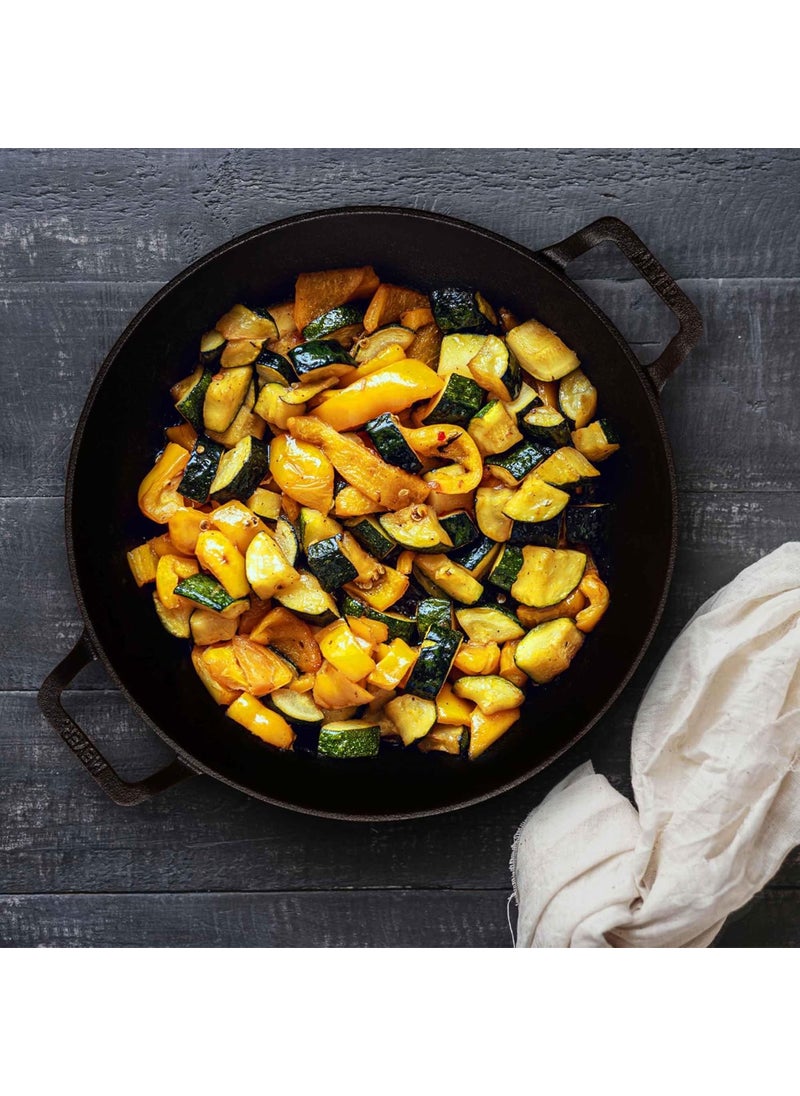 Meyer Pre Seasoned Cast Iron Kadai|Iron Kadhai with Lid for Cooking and Stir Frying | Heavy Base Iron Kadai Big Size | Gas Stove and Induction Friendly 30cm/ 4.5 Liters, Black