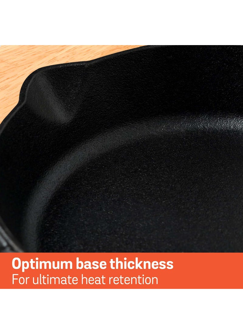 Meyer Pre Seasoned Cast Iron Skillet | Fry Pan | Iron Pan | Cast Iron Cookware| Cast Iron Frying Pan with 2 Side Handles | Gas and Induction Compatible, 26cm/ 2 litres, Black