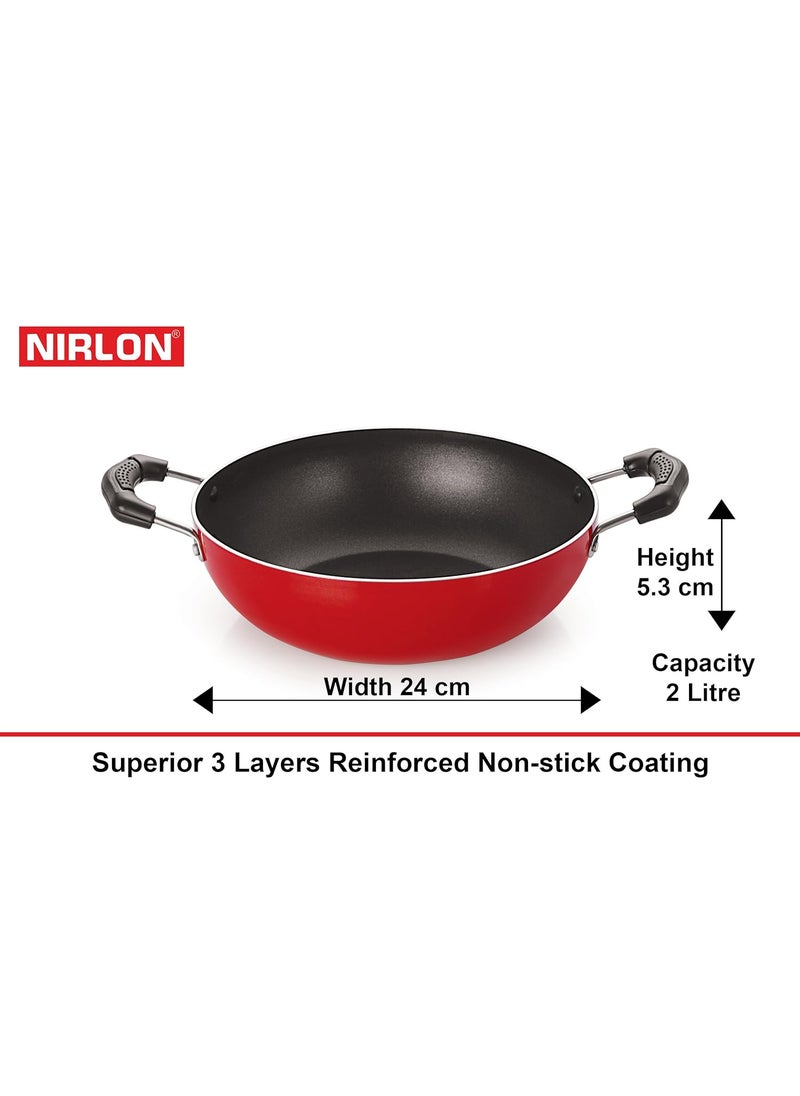 Nirlon Non-Stick Frying Pan and Kadai Combo Kitchenware Set with Stainless Steel Lid, 2.6mm_FP10_KD12_KD13