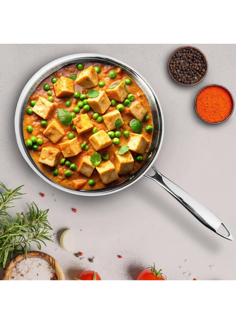 AGARO Royal Honey Comb Frying Pan, 1L Capacity, 22 cm Diameter, Tri-Ply Steel with Honey Comb, Riveted Handle, Food Safe & PFOA Free, Gas & Induction Compatible, Cooking, Frying, Serving, Silver