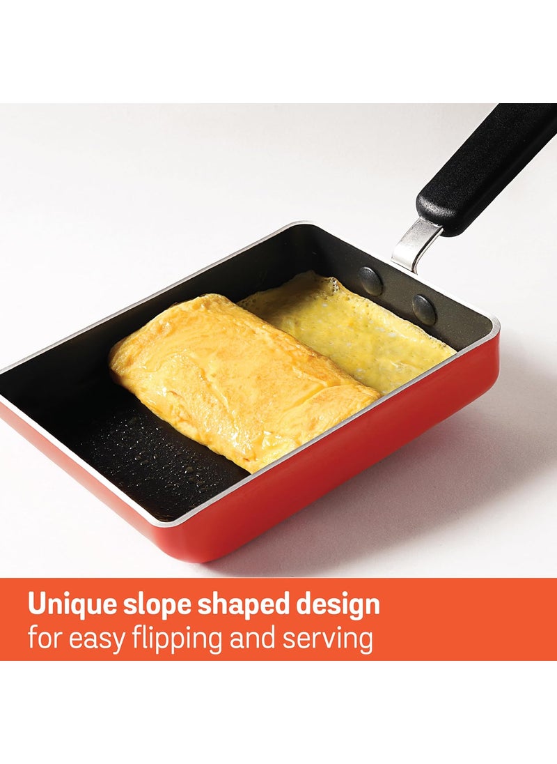 Meyer Non Stick Aluminium Tamagoyaki Pan | Egg Pan | Omelette Pan | Nonstick Frying Pan | Small pan for Omelette | Nonstick Cookware | Small Fry pan for Cooking, 18cm, Orange