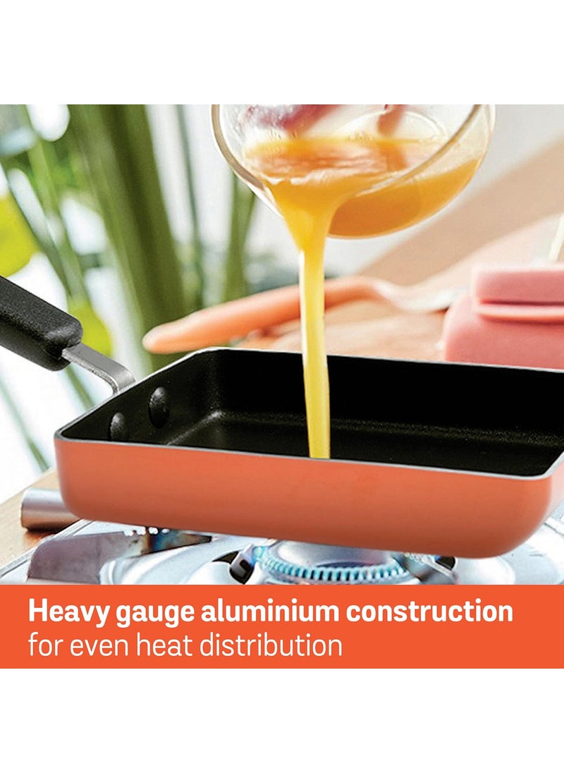 Meyer Non Stick Aluminium Tamagoyaki Pan | Egg Pan | Omelette Pan | Nonstick Frying Pan | Small pan for Omelette | Nonstick Cookware | Small Fry pan for Cooking, 18cm, Orange