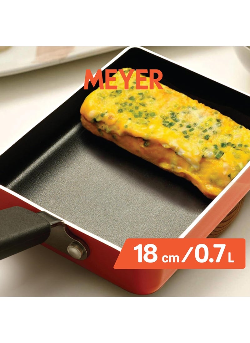 Meyer Non Stick Aluminium Tamagoyaki Pan | Egg Pan | Omelette Pan | Nonstick Frying Pan | Small pan for Omelette | Nonstick Cookware | Small Fry pan for Cooking, 18cm, Orange