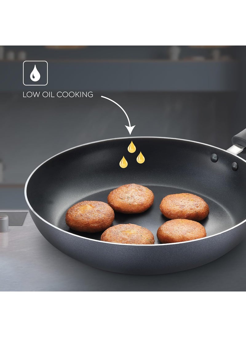 Judge by Prestige 26Cm (2.3L) Everyday Non-Stick Fry Pan (Aluminium) |Low Oil Cooking | Easy to Clean |Cool Touch Handle, Black